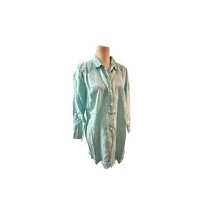 J.Jill  Love 100% Linen Collar/Buttons Sea Foam Green Tunic Blouse Top Size M/P